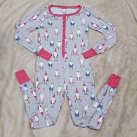 NITE NITE BY MUNKI MUNKI GRAY WITH GNOMES CHRISTMAS HOLIDAY UNION SUIT, SIZE XS - Picture 1 of 9
